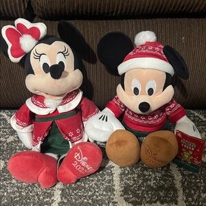 Disney Festive Red and Green Mickey and Minnie Plush 2022